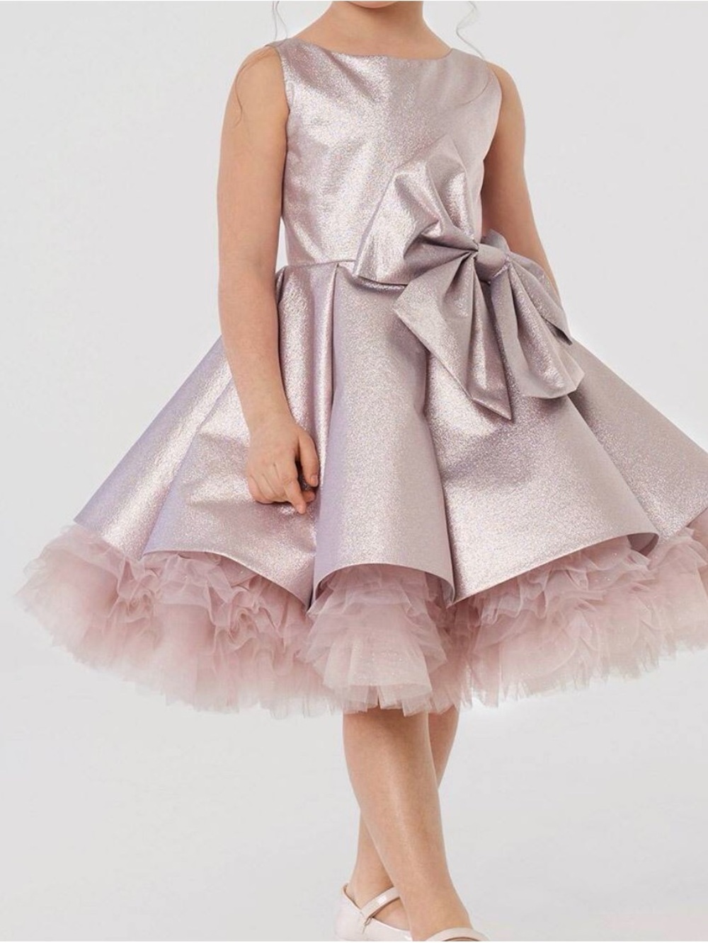 Girls Shimmer Pink Party Dress with Bow